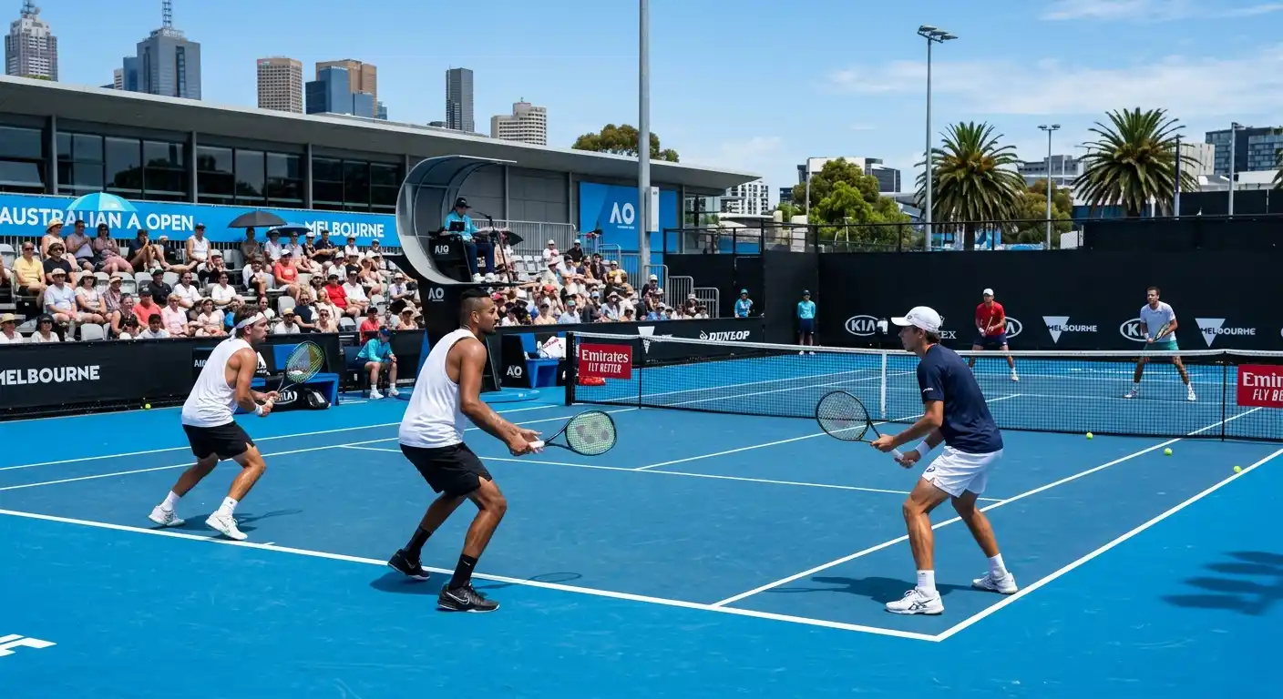 Tennisspieler beim ATP-Cup-Aufbauturnier im Januar auf Hartplatz