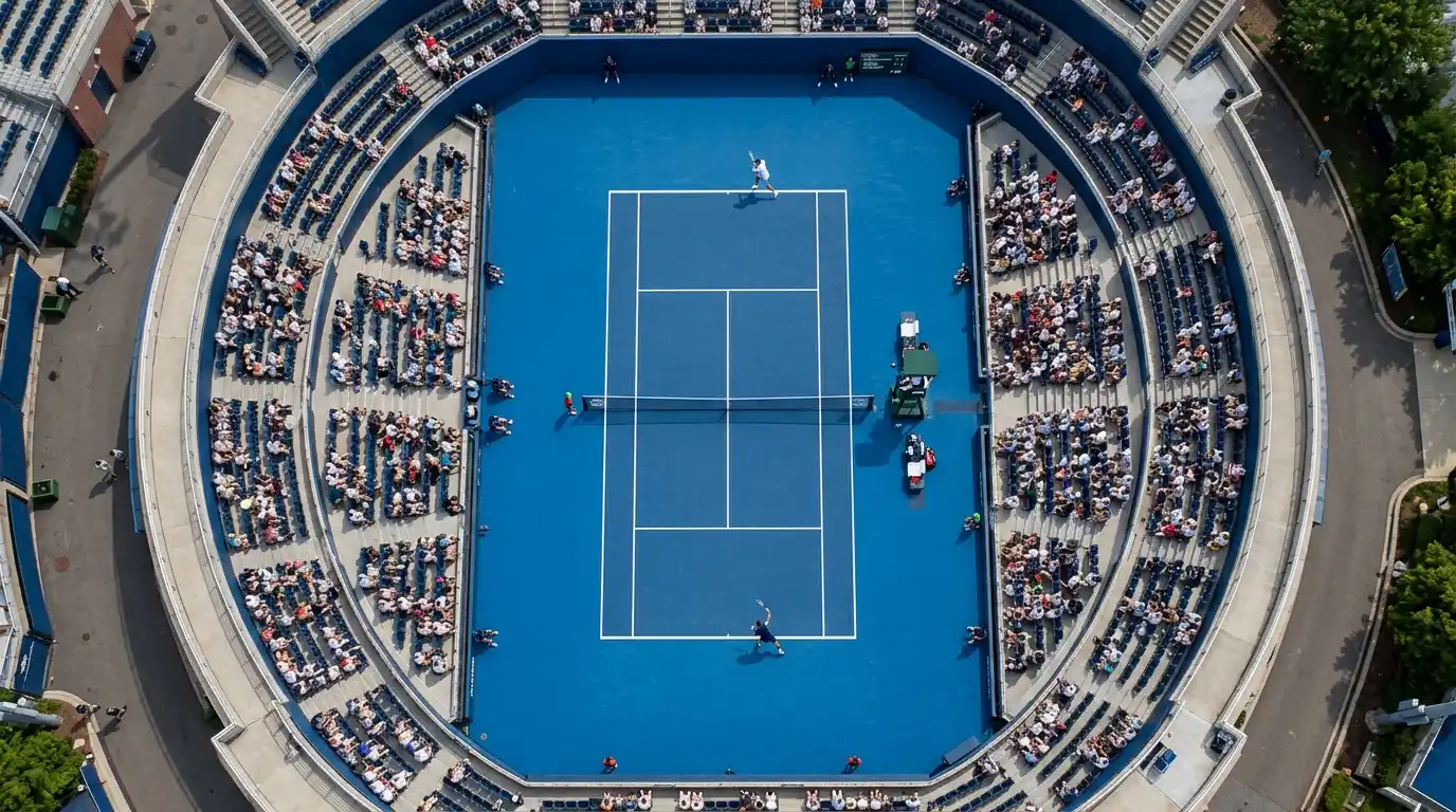 ATP Tour Match auf Hartplatz aus der Vogelperspektive