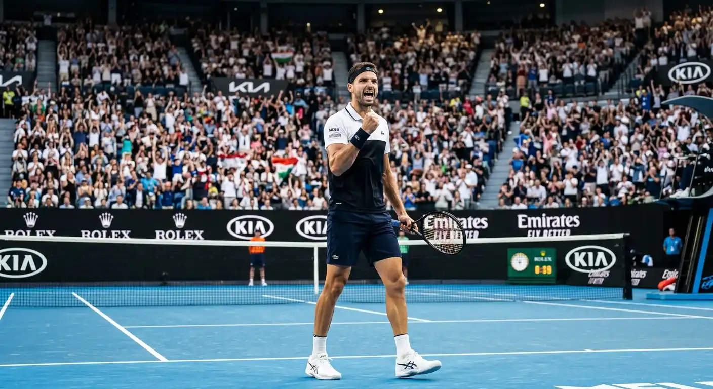 Tennisstar gewinnt Match auf Plexicushion-Hartplatz beim Australian Open Melbourne