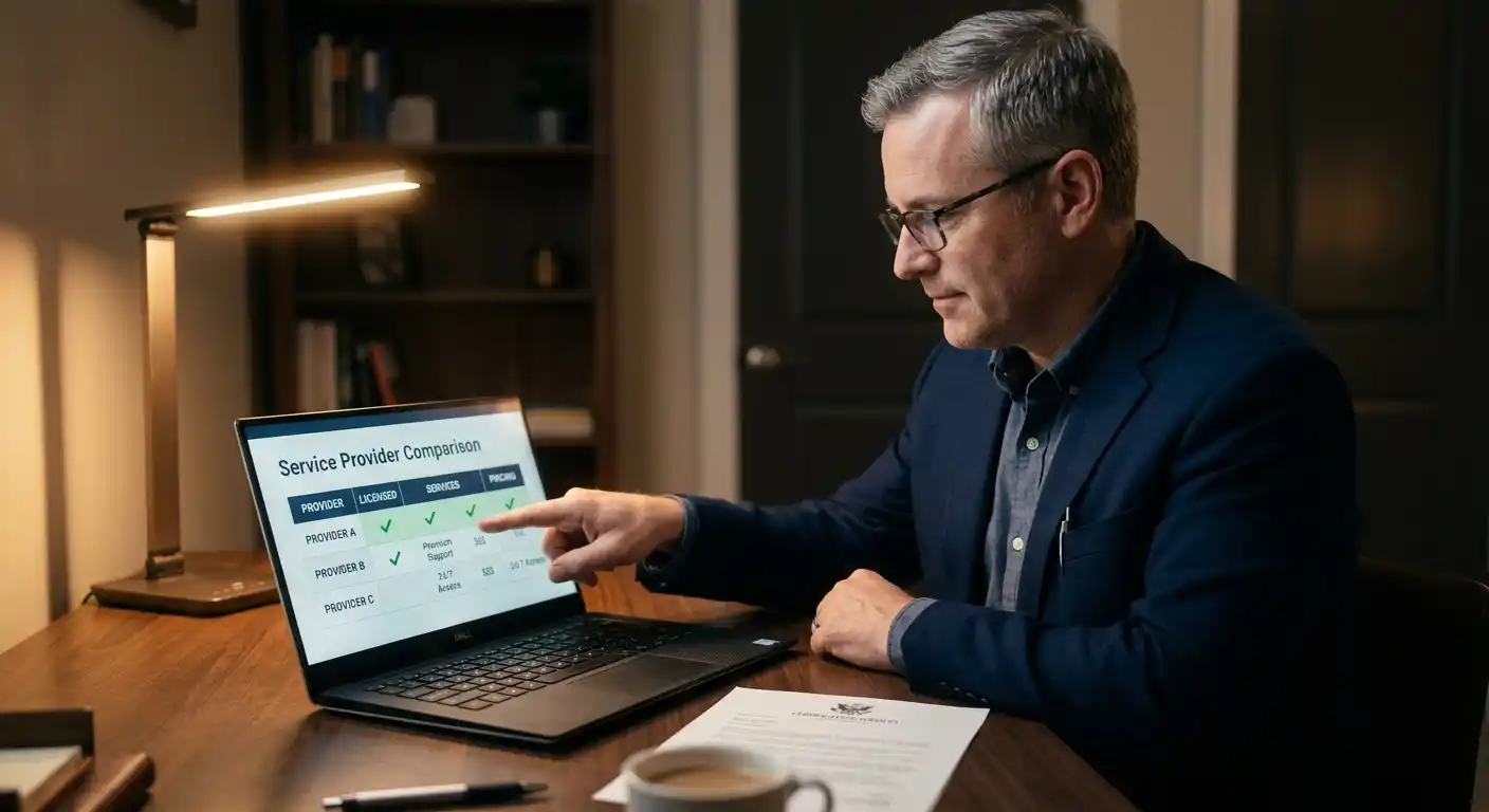 Auswahl lizenzierter Sportwettenanbieter auf einem Laptop