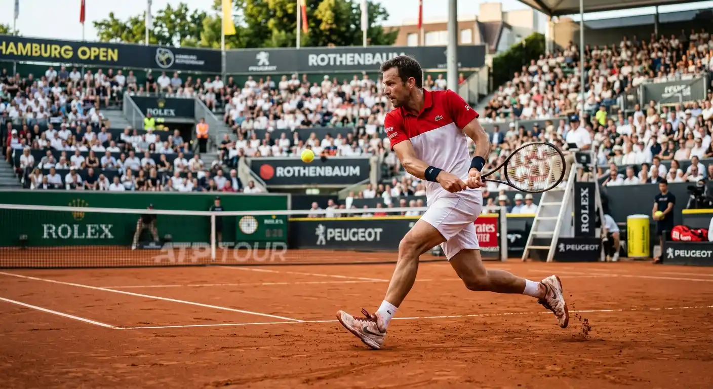 Tennisspieler bei Rückkehr auf Sandplatz beim ATP 500 Hamburg nach Rasensaison