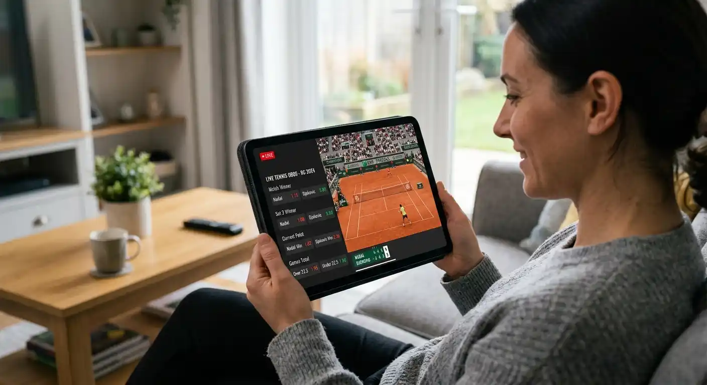 Live-Wetten während langem Sand-Match — In-Play-Quoten auf Smartphone