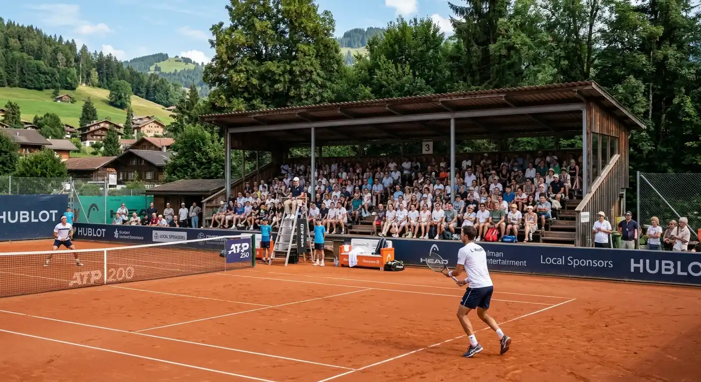 Kleinere Turnieranlage beim regionalen ATP 250 Event mit lokalem Publikum