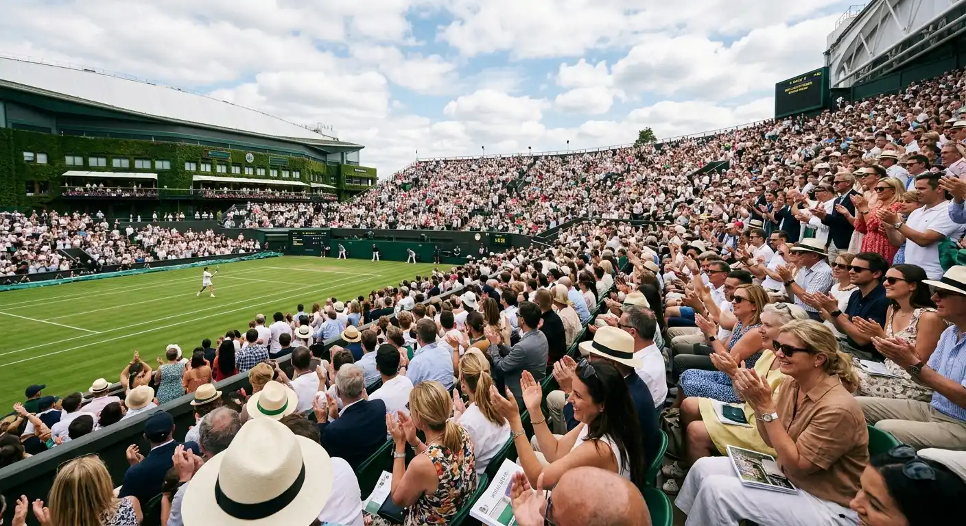 Publikum beim Wimbledon-Match jubelt für bekannten Spieler auf Rasen